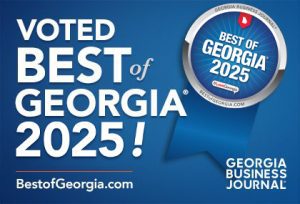 A blue graphic with the text “Voted Best of Georgia 2025!” and a “Best of Georgia 2025” badge from the Georgia Business Journal.